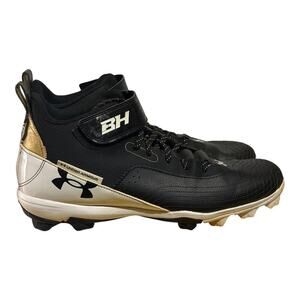 Under Armour Harper 7 RM Baseball Cleats Men's Size 14 Black White Gold Sneakers